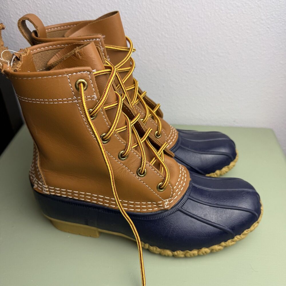 L.L. Bean Rain Duck Boots Brown Leather Navy Women's Size 7